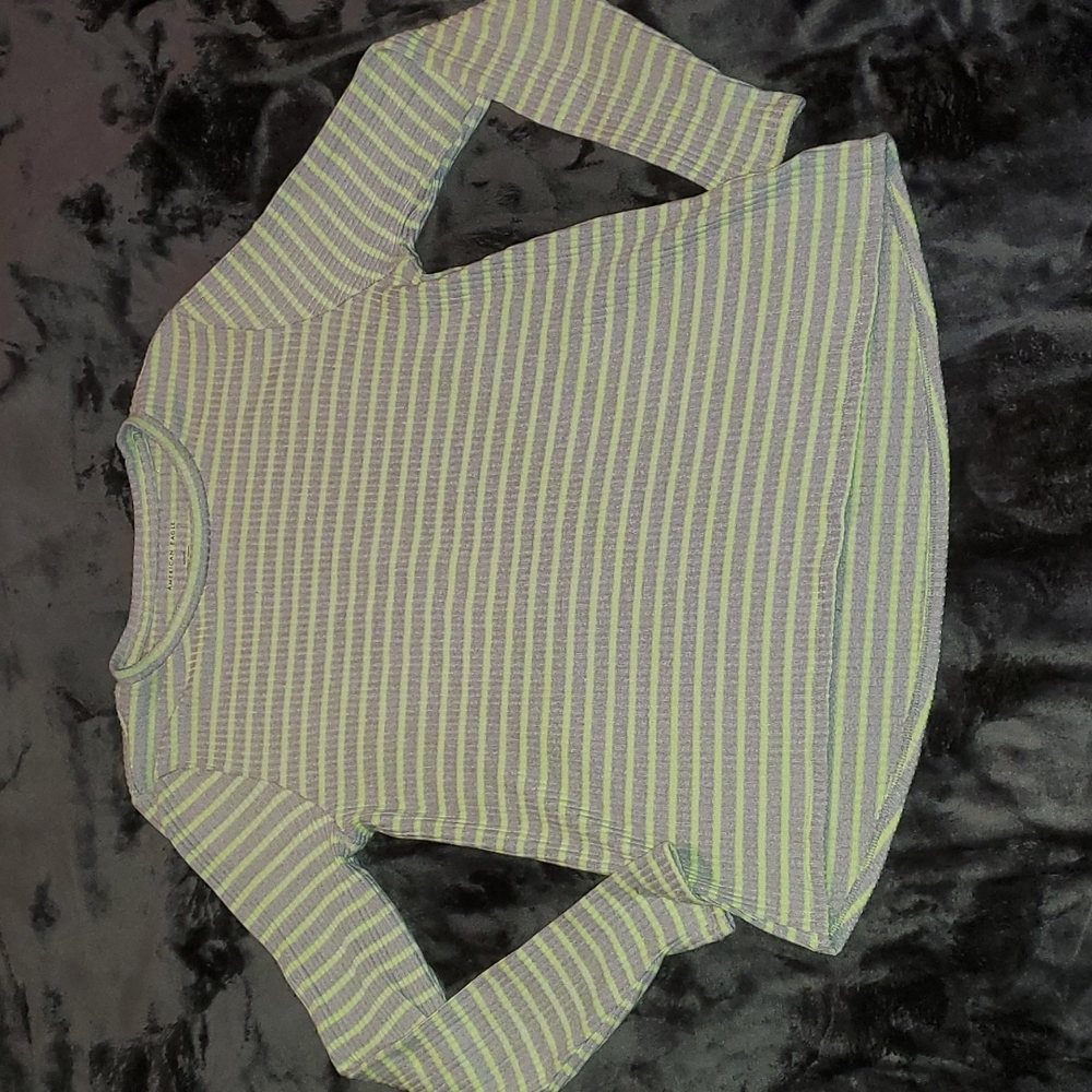 Gray and green striped  American Eagle sweater